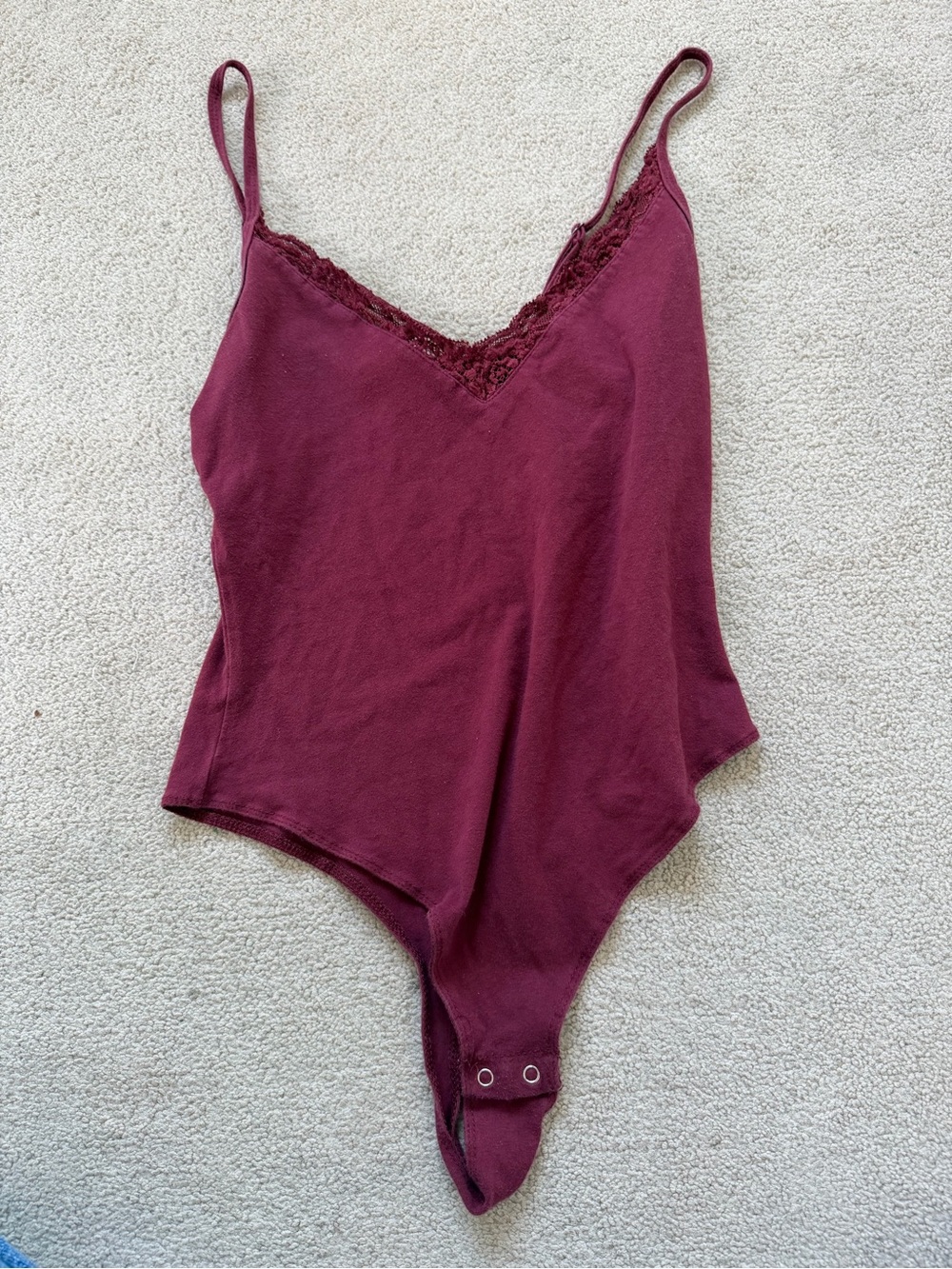 Garage Burgundy Lace-Trim Spaghetti Strap Bodysuit